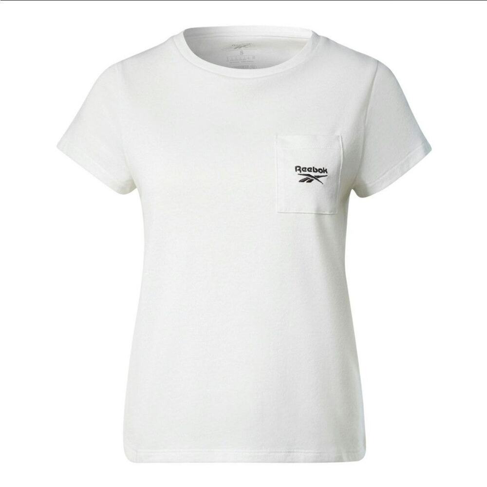 Sz Med REEBOK White Pocket Logo Short-Slv Crew-Neck Tee T-shirt